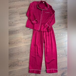 100% Silk Pajama Set Women's M | SilkSilky 2 Piece Red Pajama Set Long Sleeves
